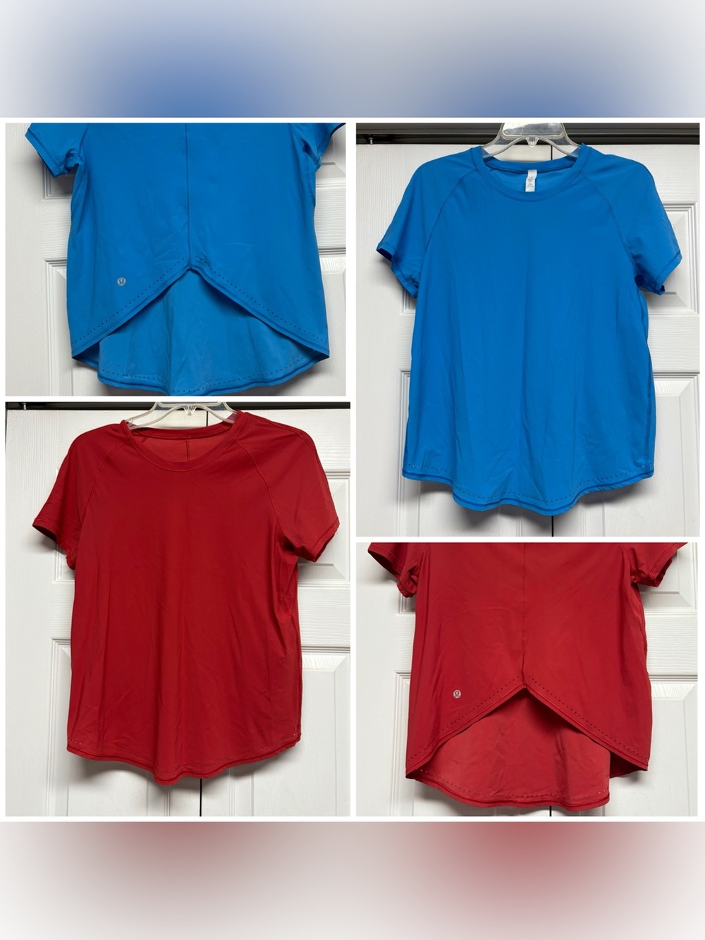 2 lululemon athletica Short Sleeve Athletic Tees in Blue and Red